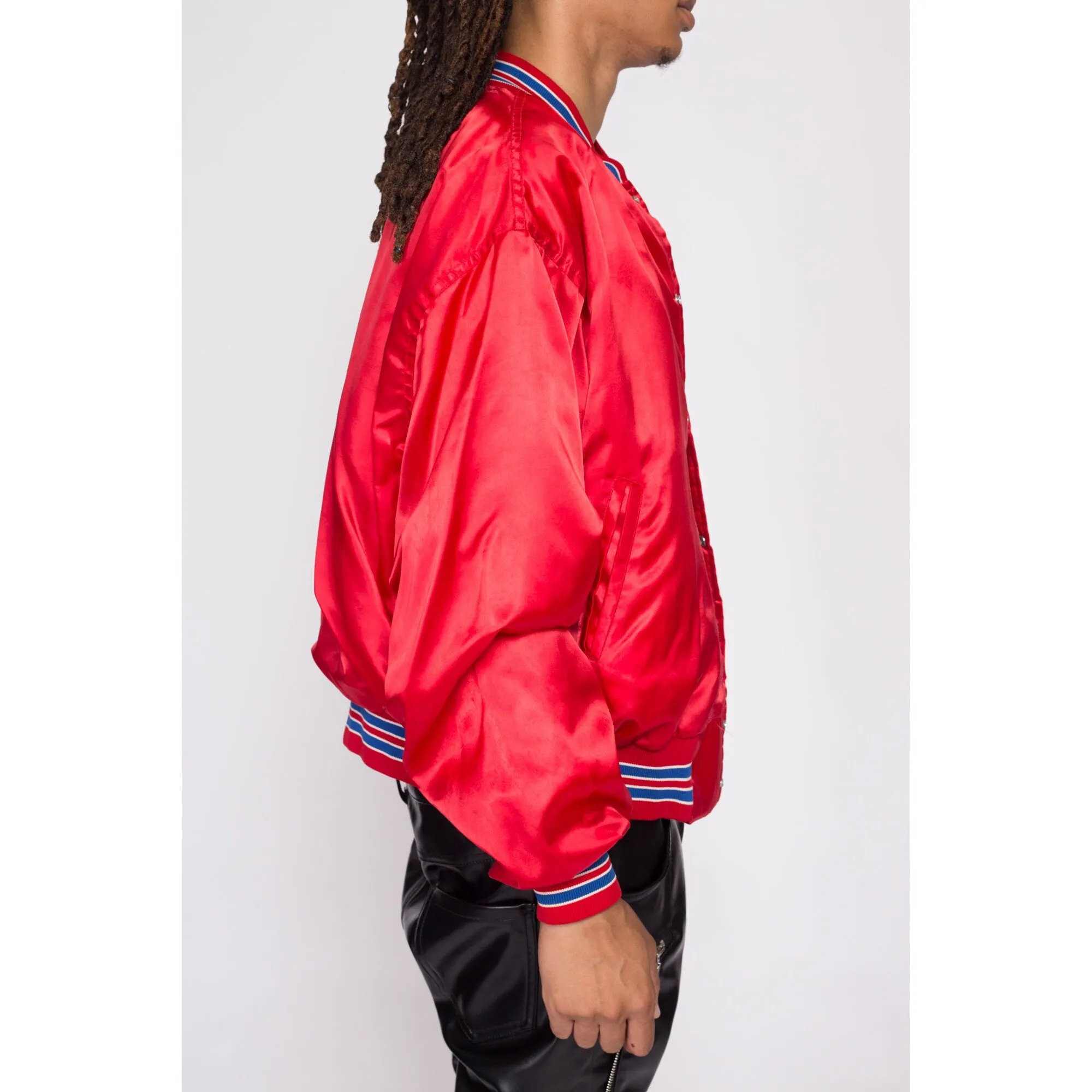 80s South River Pub Red Satin Bomber Jacket - Men's XL