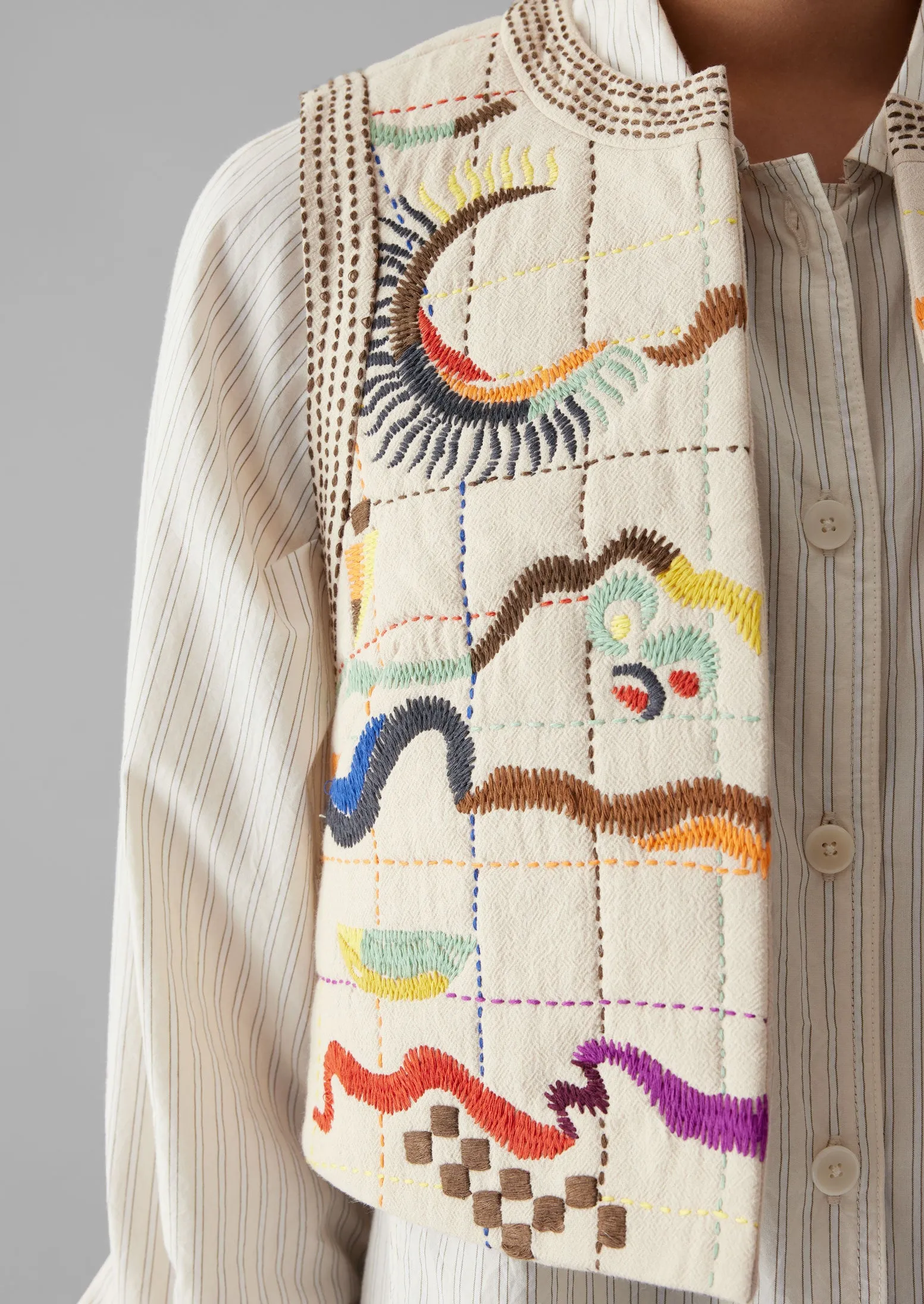 Abstract Hand Embroidered Gilet | Moonstone/Multi