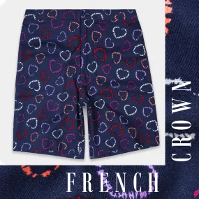 Admiral Blue with multicolor Hearts Printed Corduroy Shorts