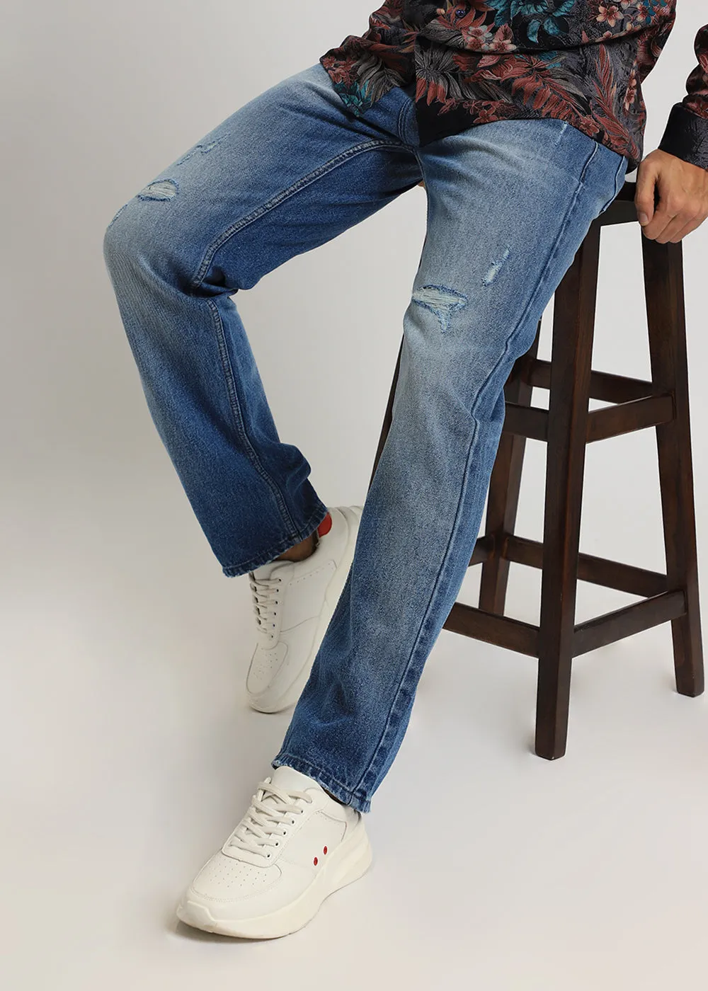 Afina Ribbed Blue Straight fit Jeans