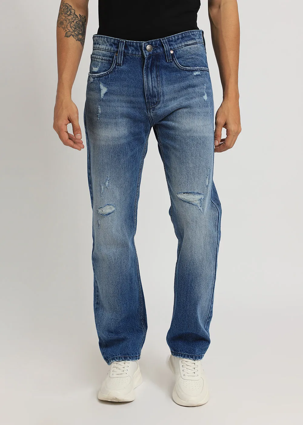 Afina Ribbed Blue Straight fit Jeans