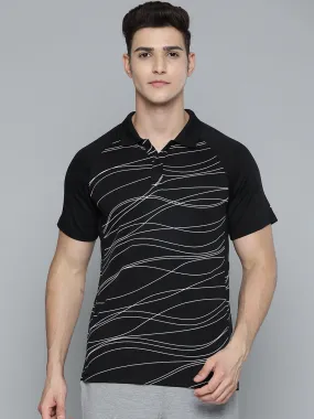 Alcis Men Black White Striped Polo Collar T-shirt