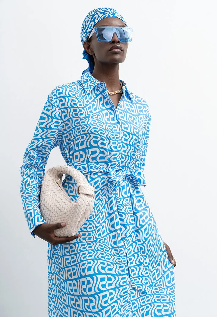 All Over Monogram Wavy Patterned Shirt Dress