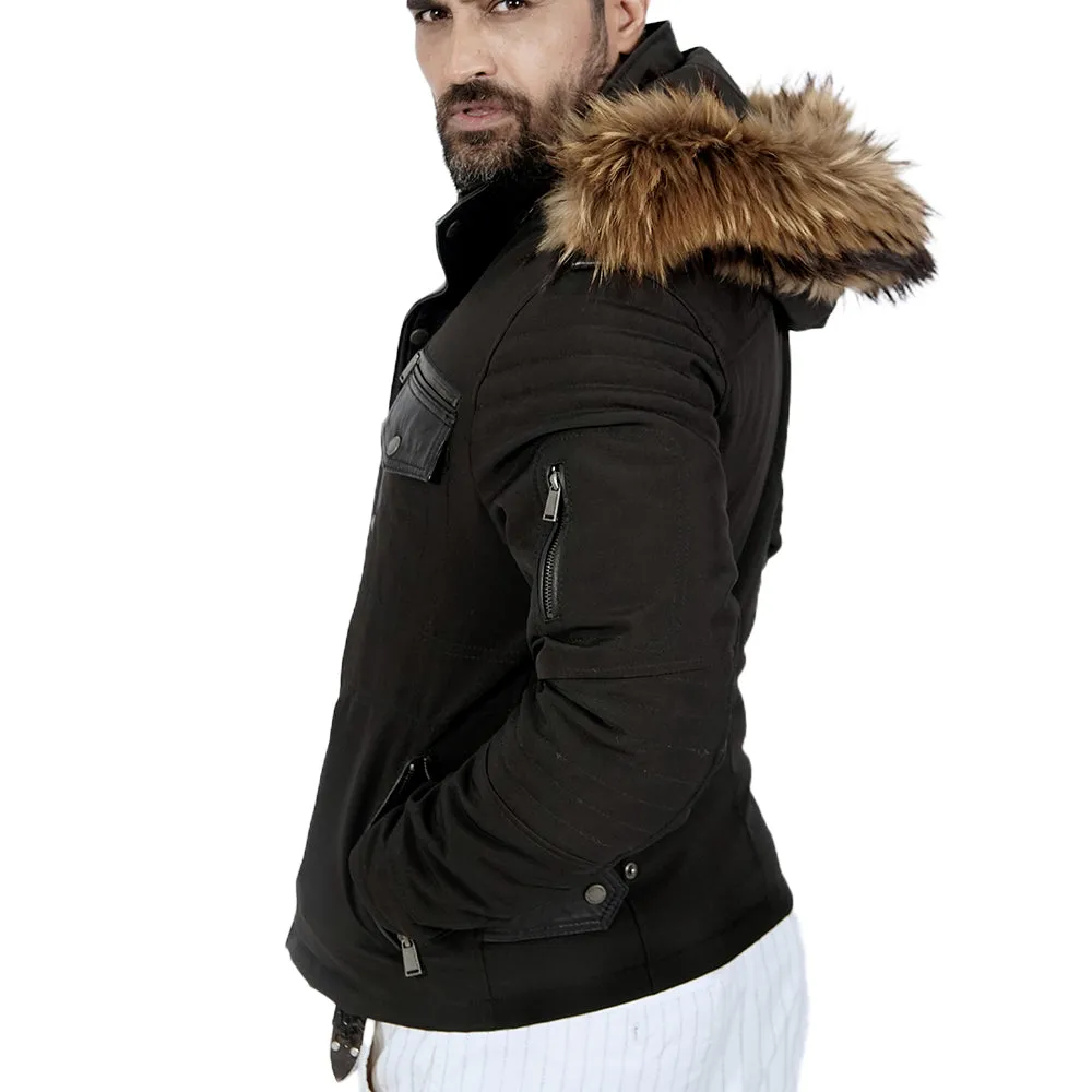 Anelka Faux Fur  Hooded Black Jacket