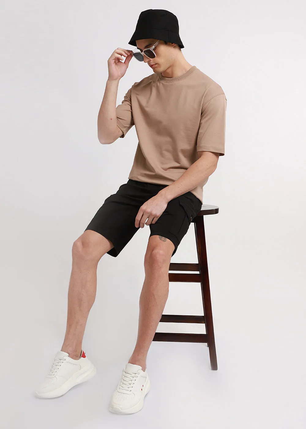 Asher Black Cotton Cargo Shorts