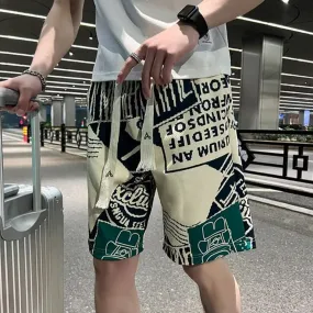 Beige printed quick-dry beach shorts for men