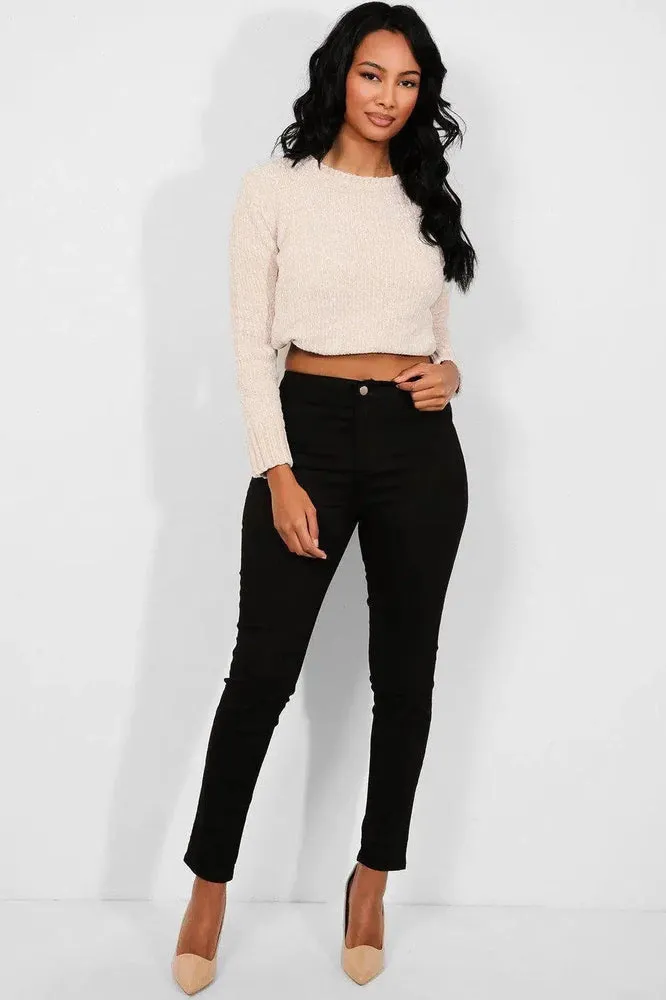 Black Plain Front High Waist Jeans