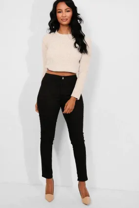 Black Plain Front High Waist Jeans