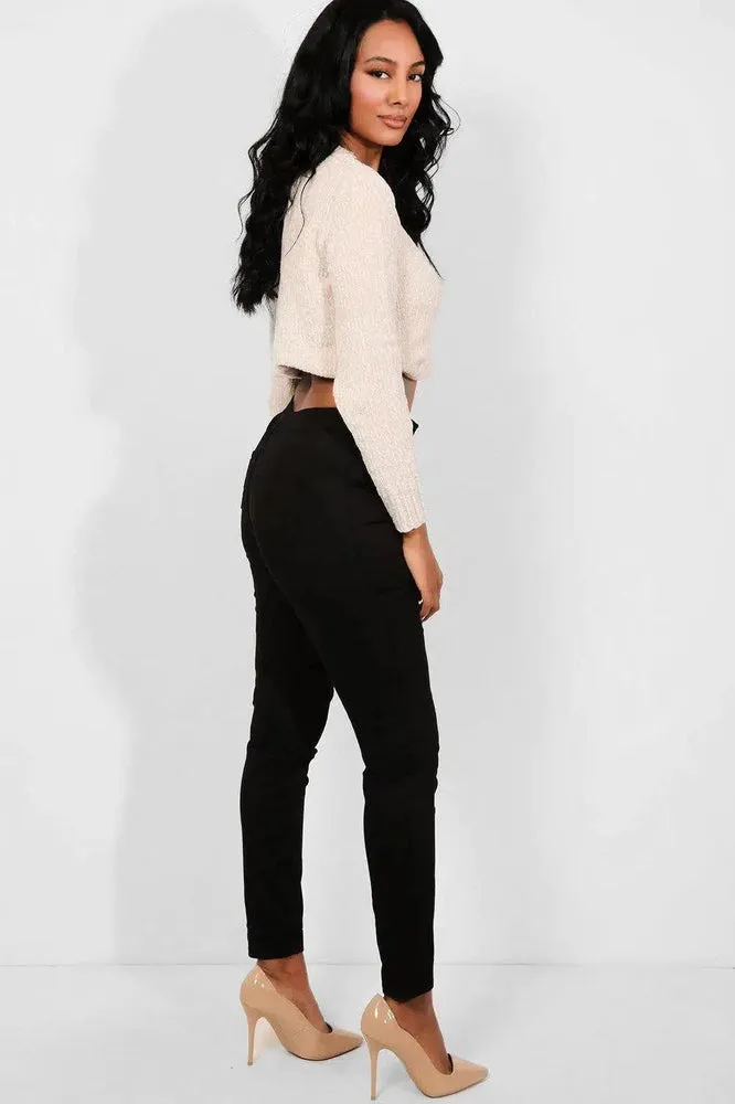 Black Plain Front High Waist Jeans