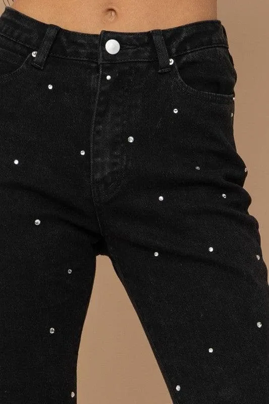 BLUE B Studded Rhinestone Distressed Denim Jeans