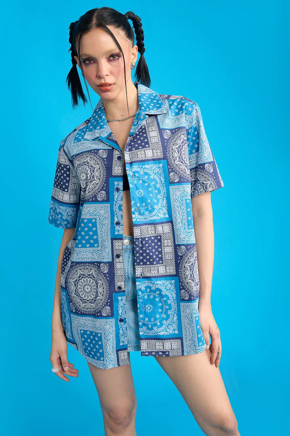 Blue Bandana Print Women's Resort Shirt