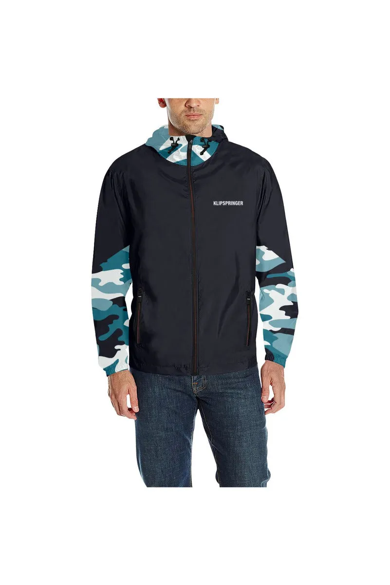 Blue Camouflage Quilted Windbreaker for Men (Model H35)