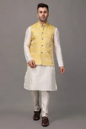 Brocade Yellow Kurta Vasket Set