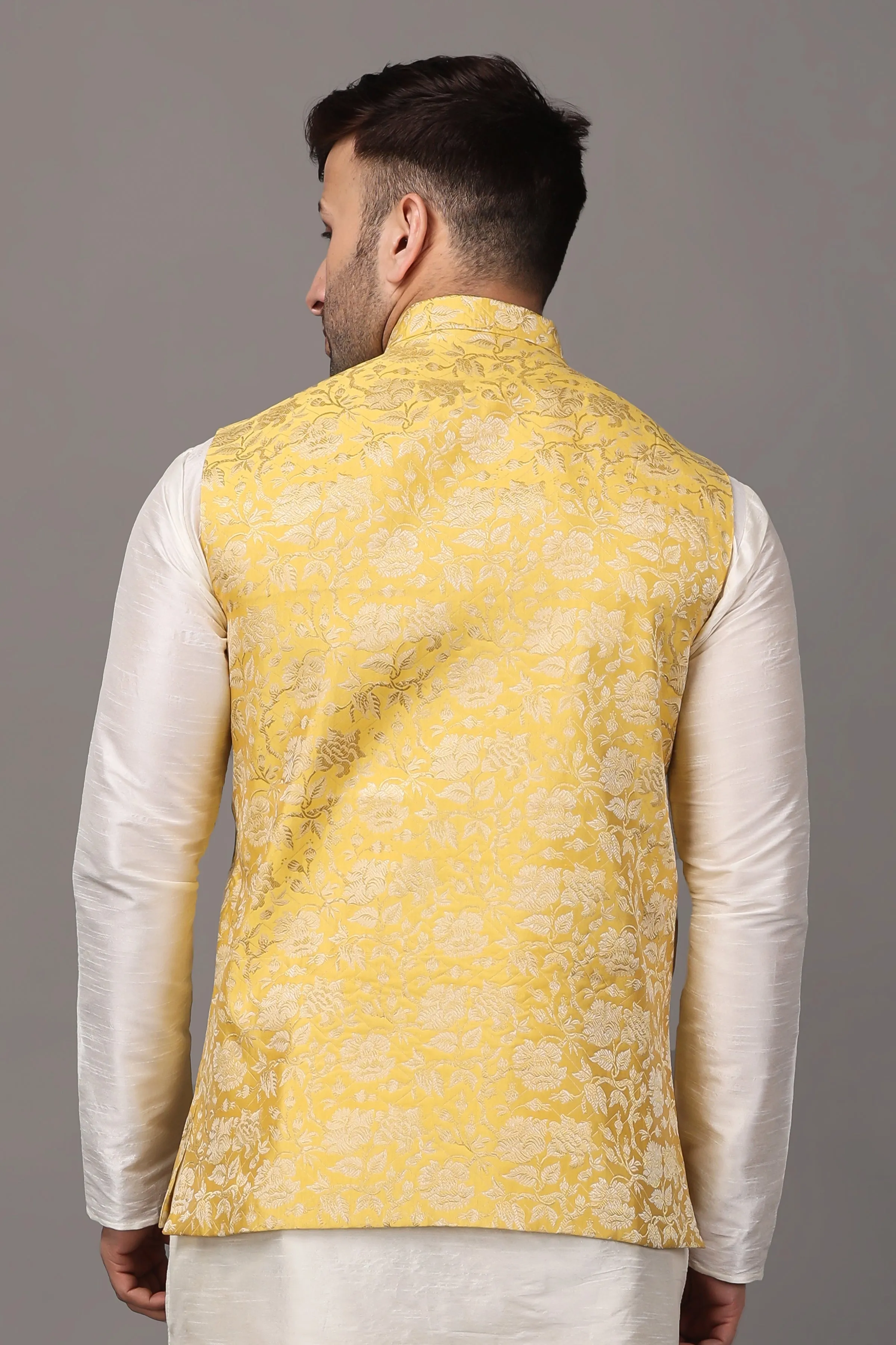 Brocade Yellow Kurta Vasket Set