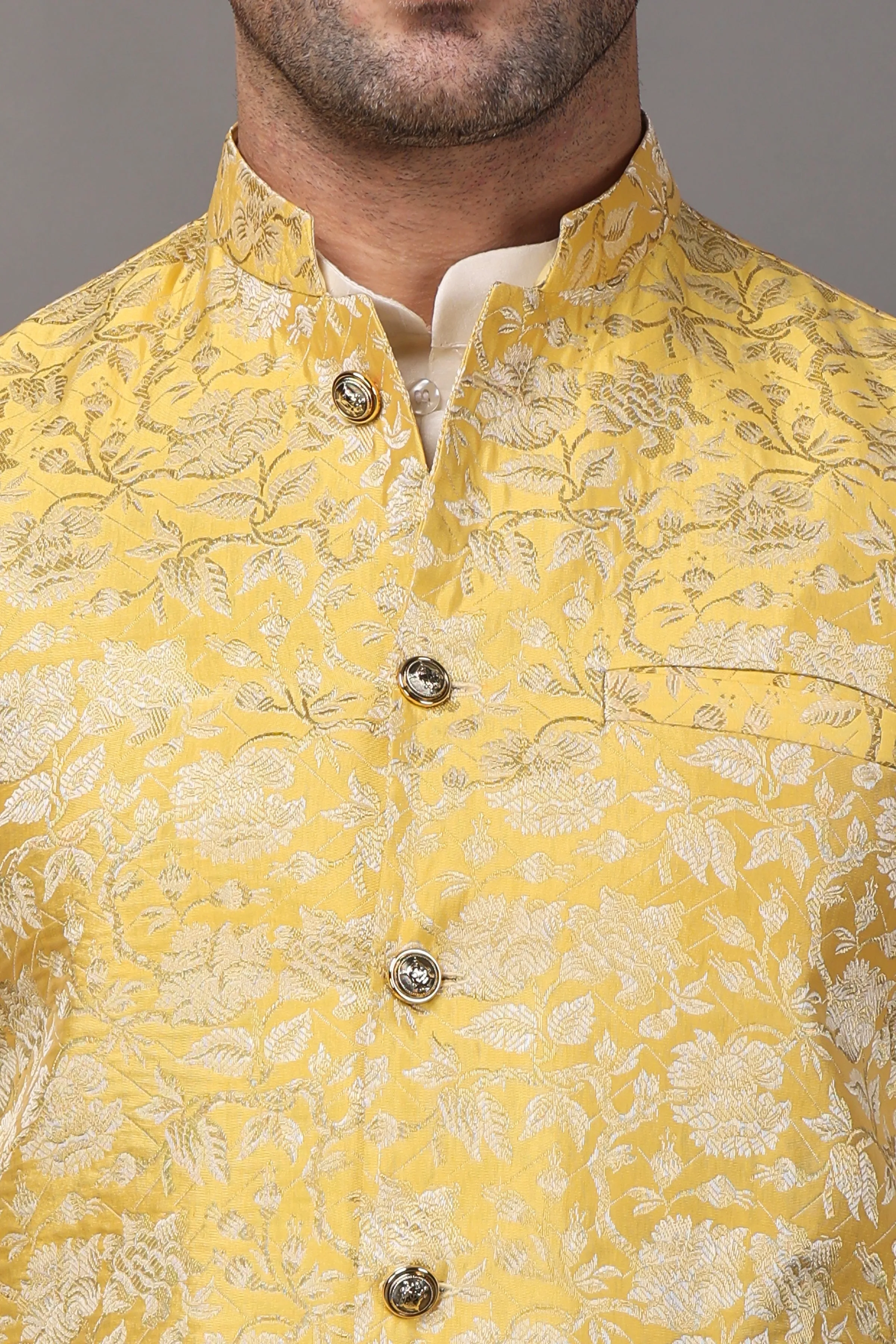 Brocade Yellow Kurta Vasket Set