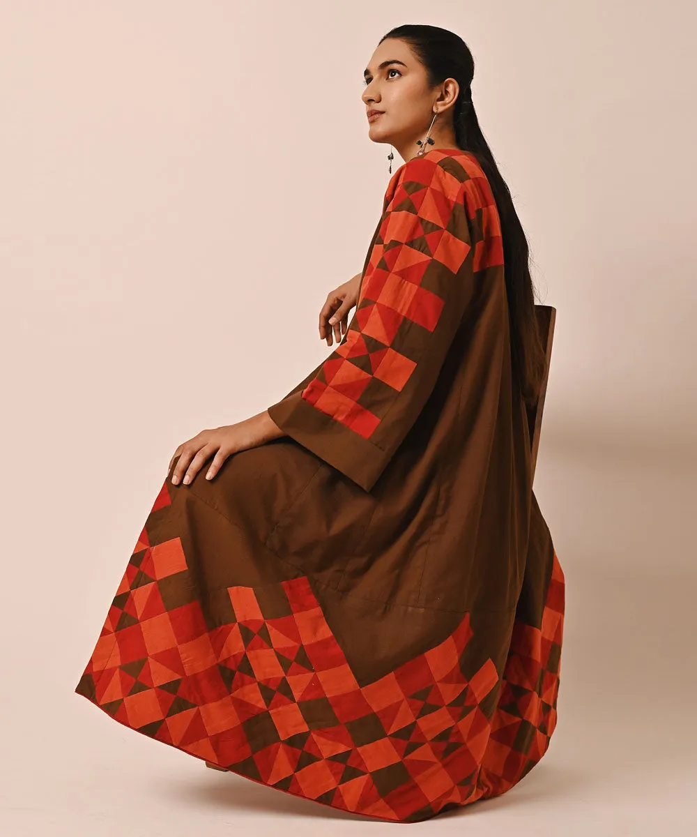 Brown red handwoven long ralli jacket