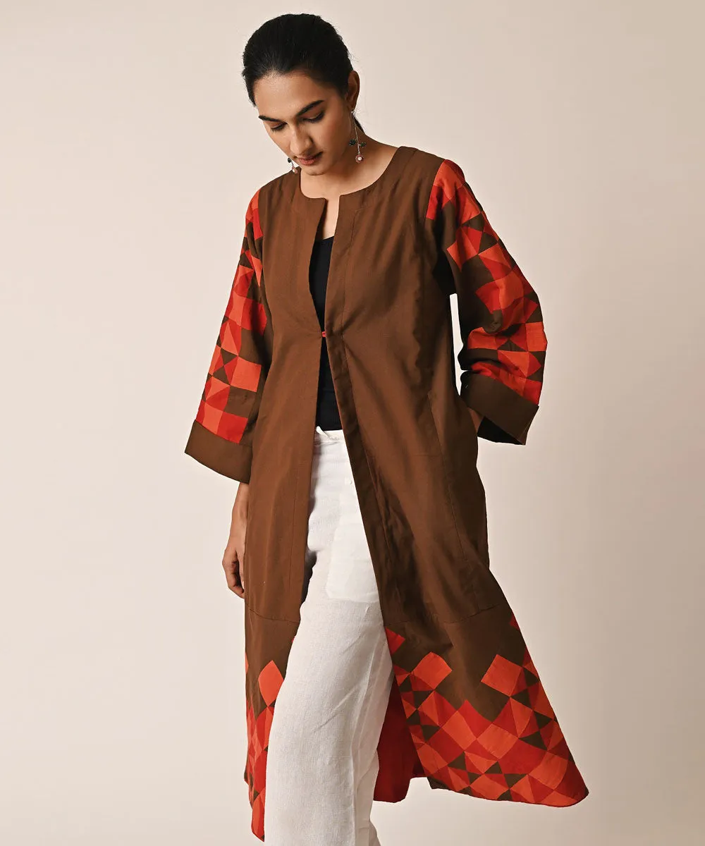 Brown red handwoven long ralli jacket