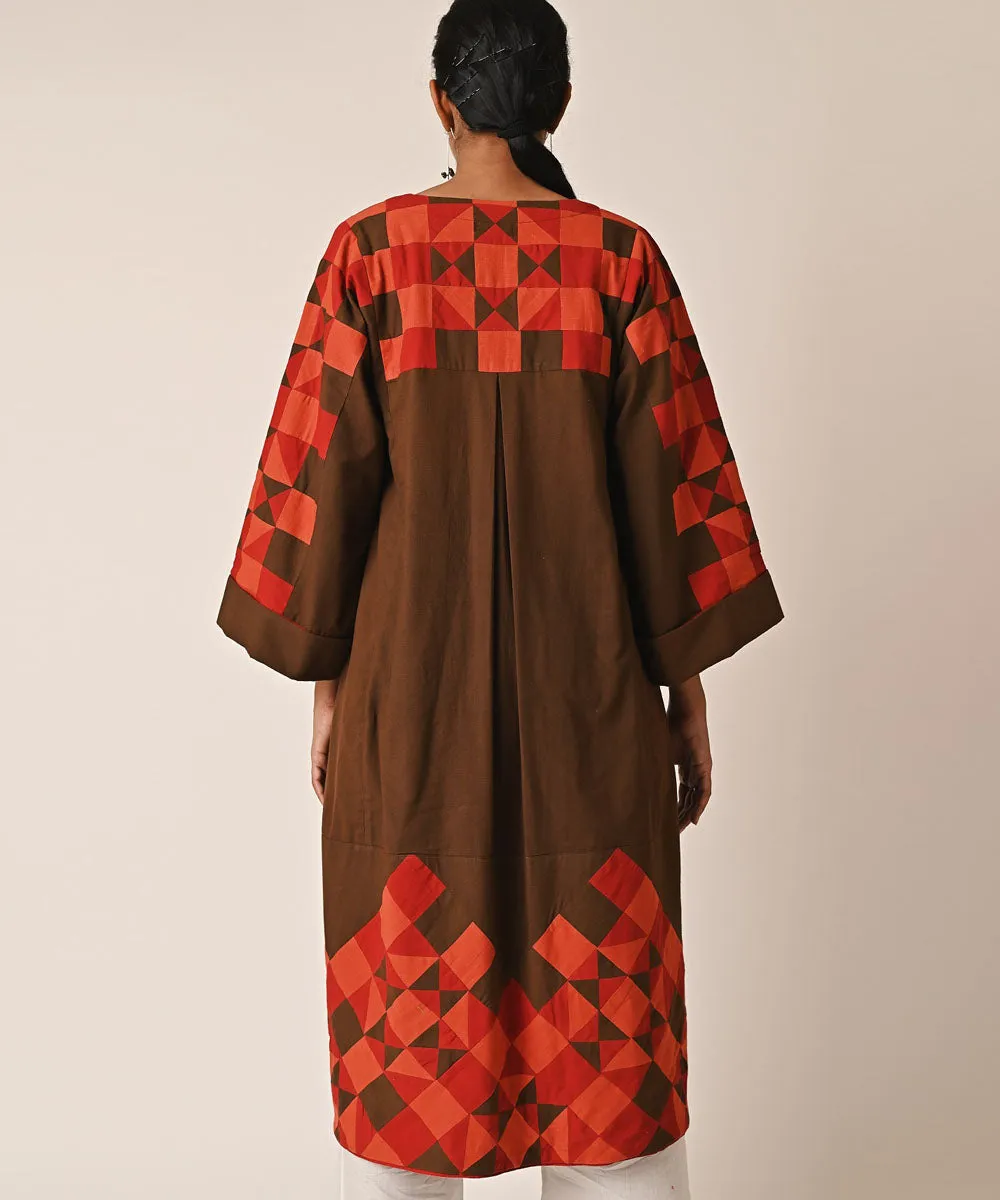 Brown red handwoven long ralli jacket