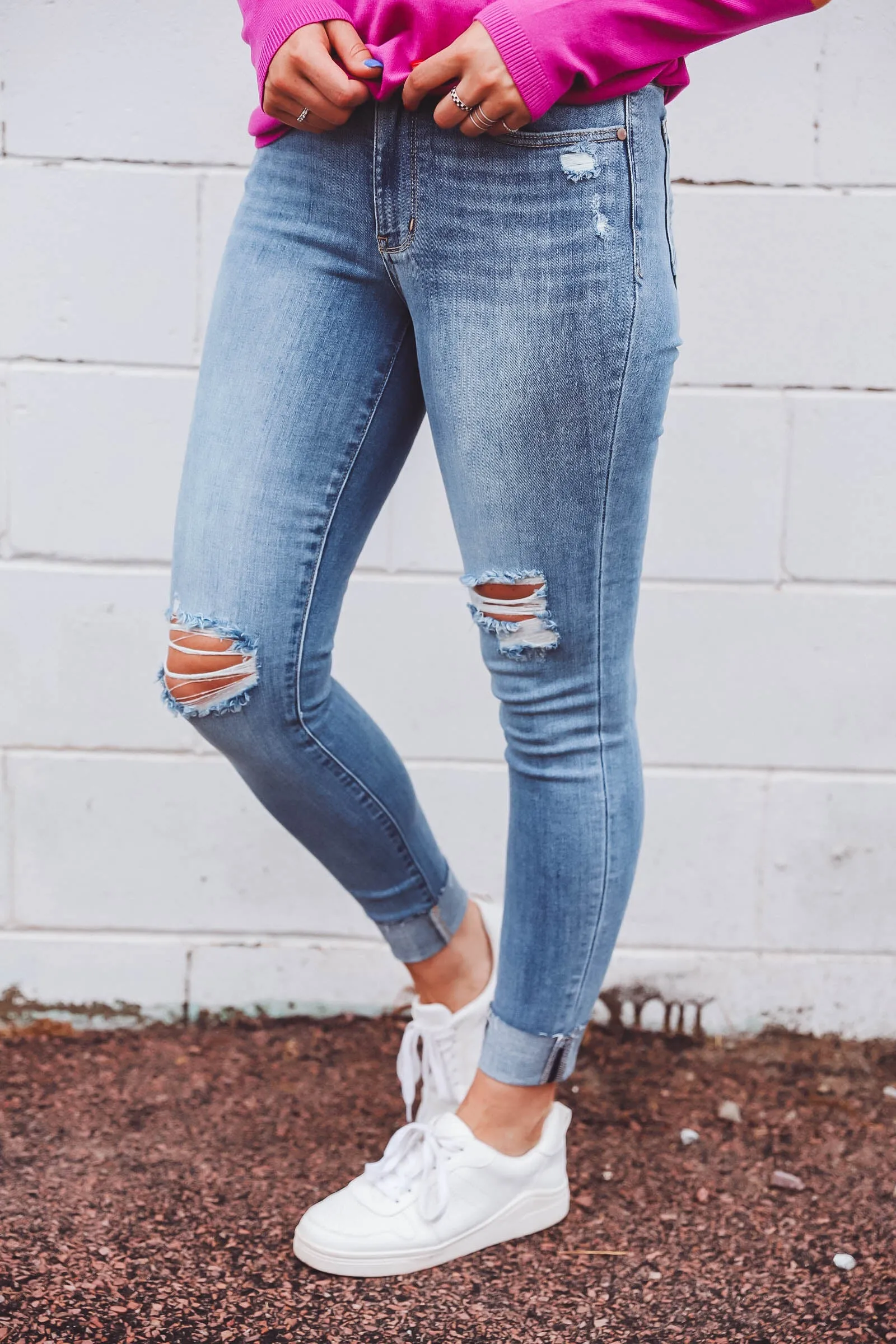 Carissa Mid Rise Cuffed Skinny Denim-Judy Blue