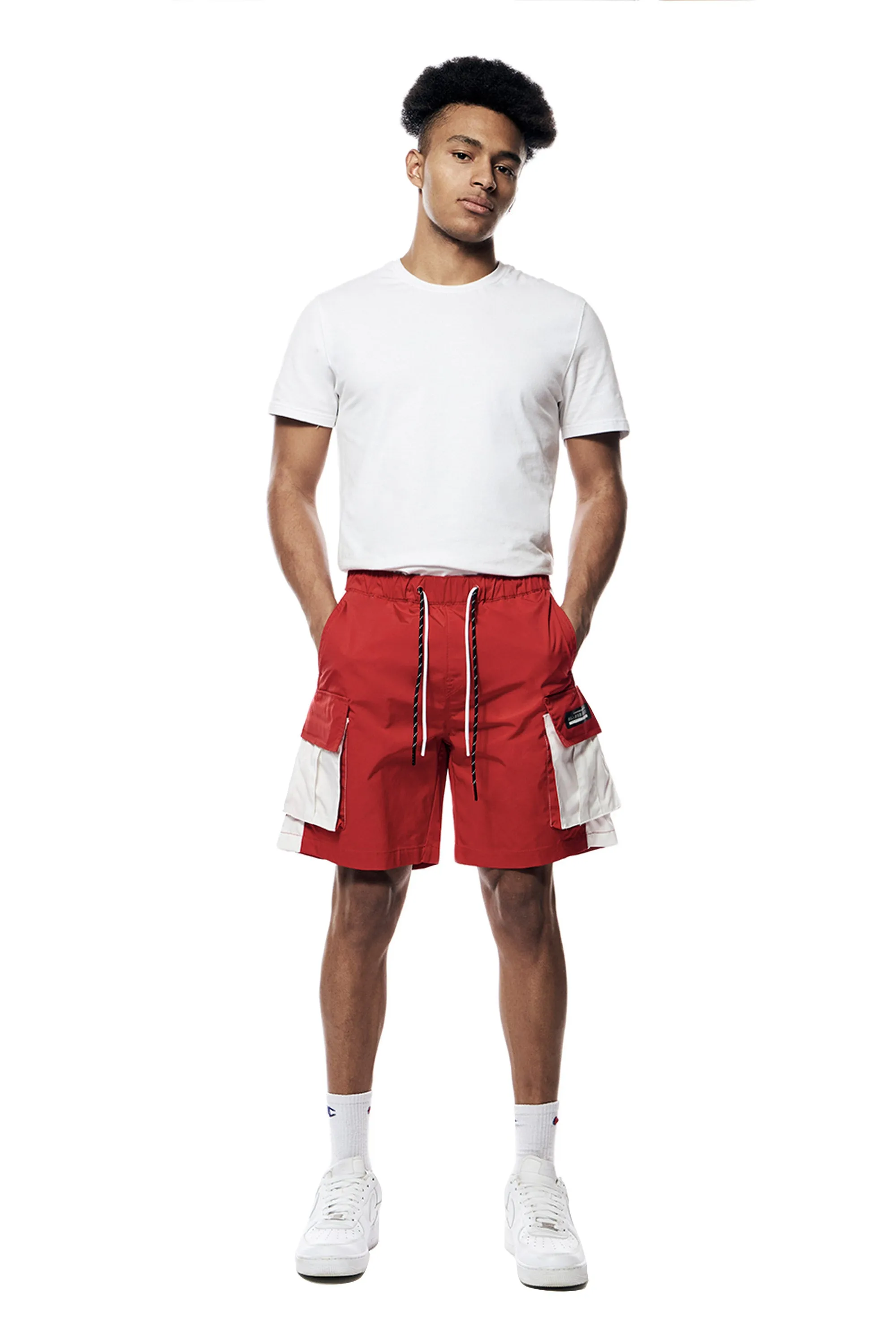 Color block Utility Windbreaker Shorts - Red