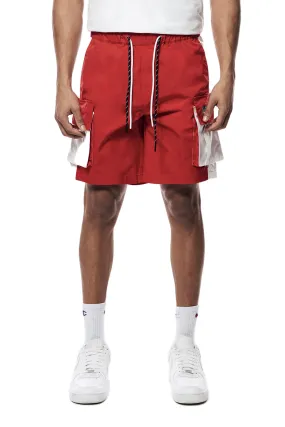 Color block Utility Windbreaker Shorts - Red