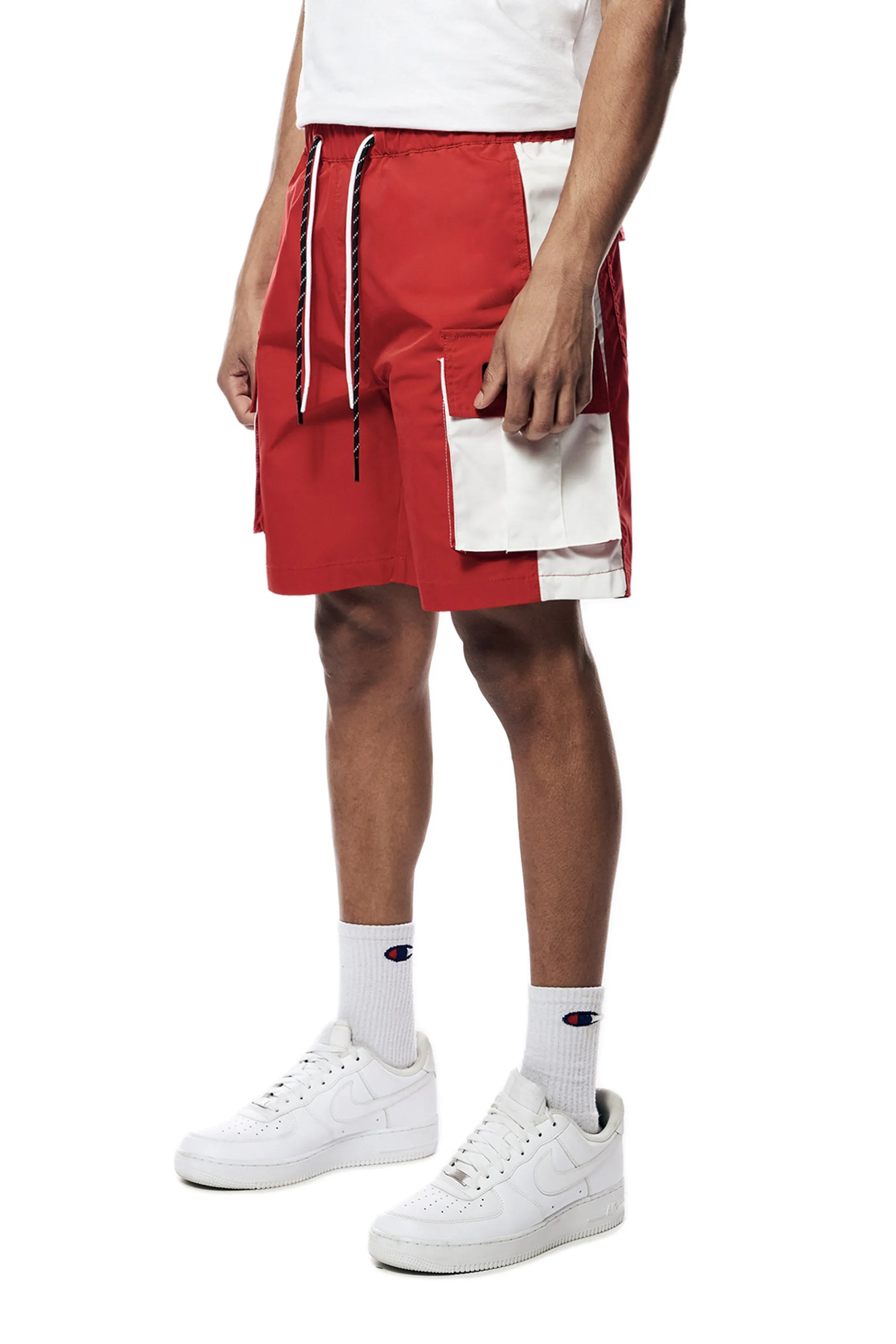 Color block Utility Windbreaker Shorts - Red