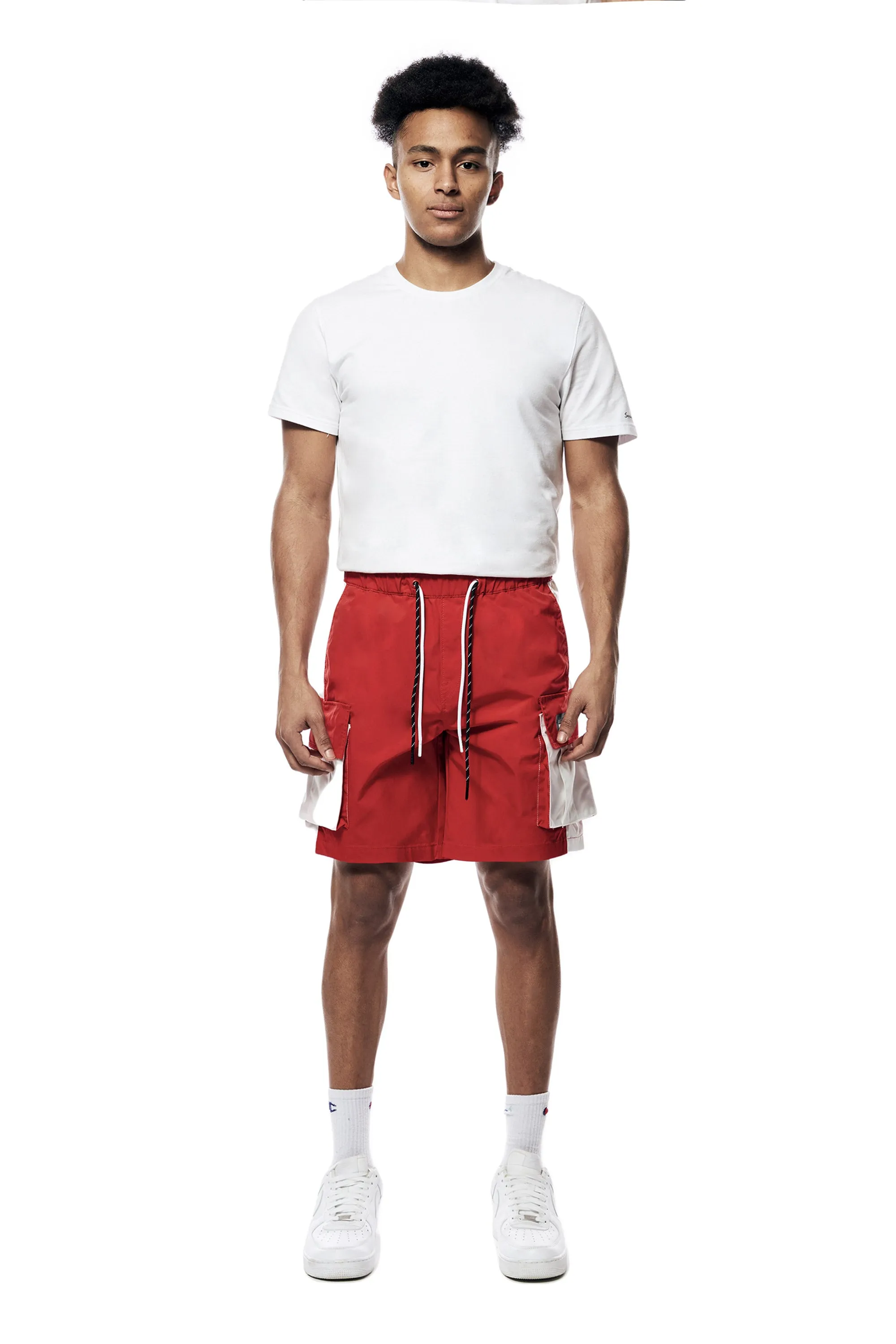 Color block Utility Windbreaker Shorts - Red