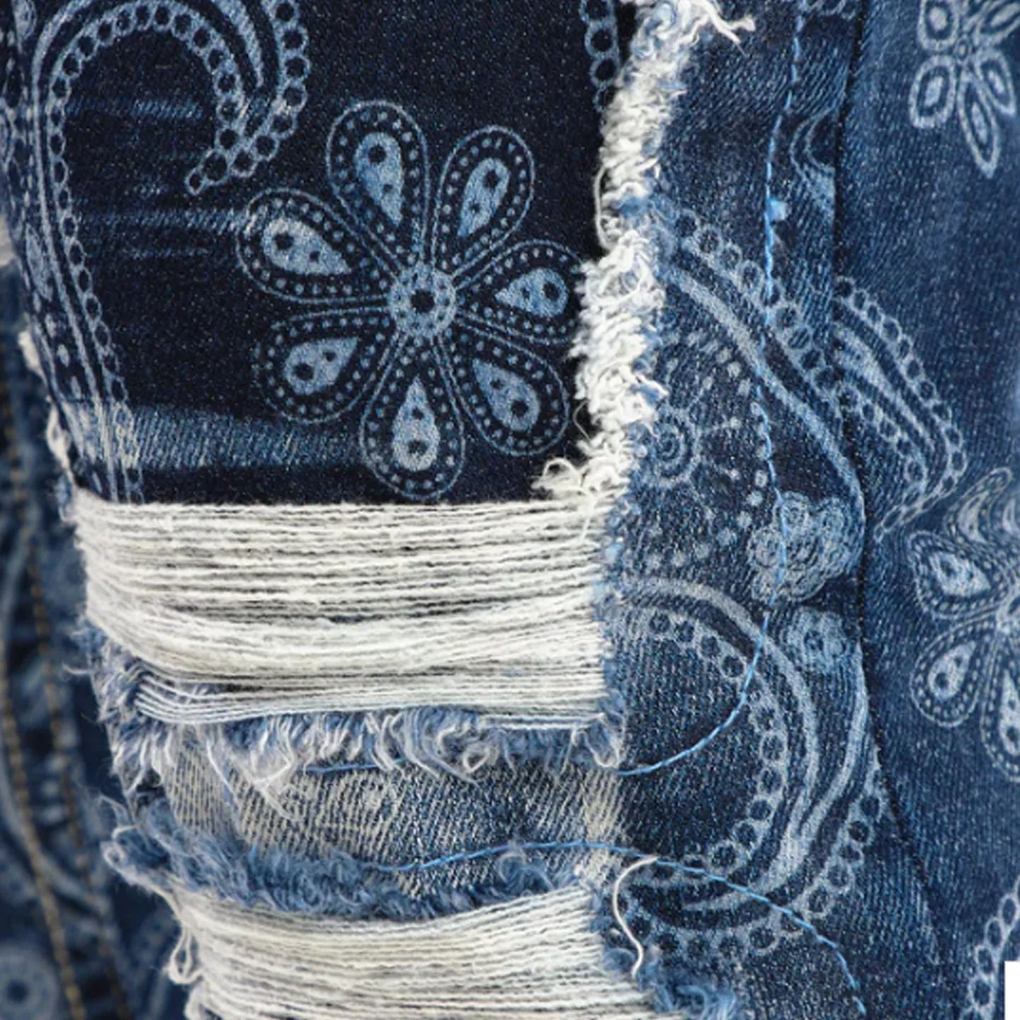 Copper Rivet Ripped Paisley Slim Jean (Dark Blue)