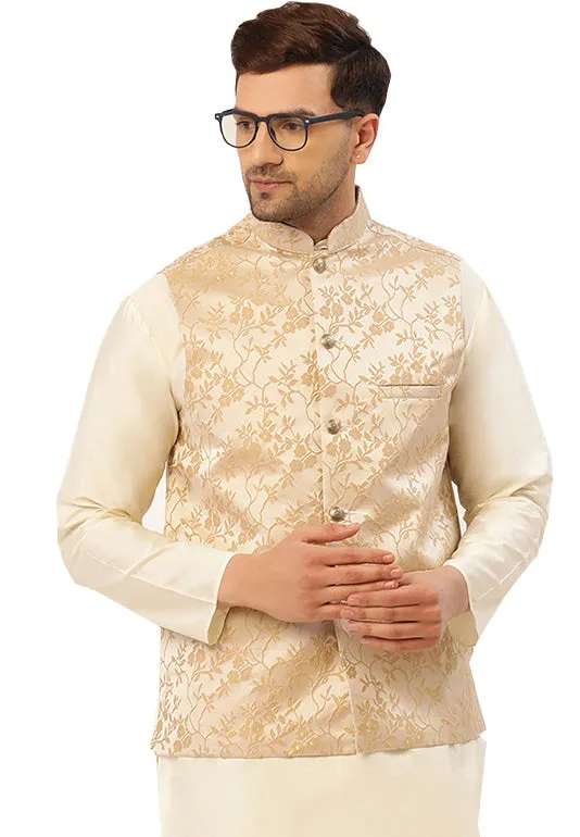 Exquisite Nehru Jacket for Men - Elegant Floral Design (Beige)