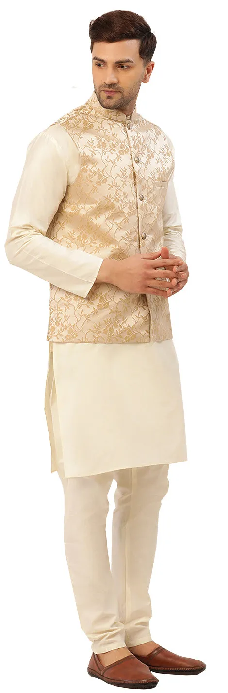 Exquisite Nehru Jacket for Men - Elegant Floral Design (Beige)