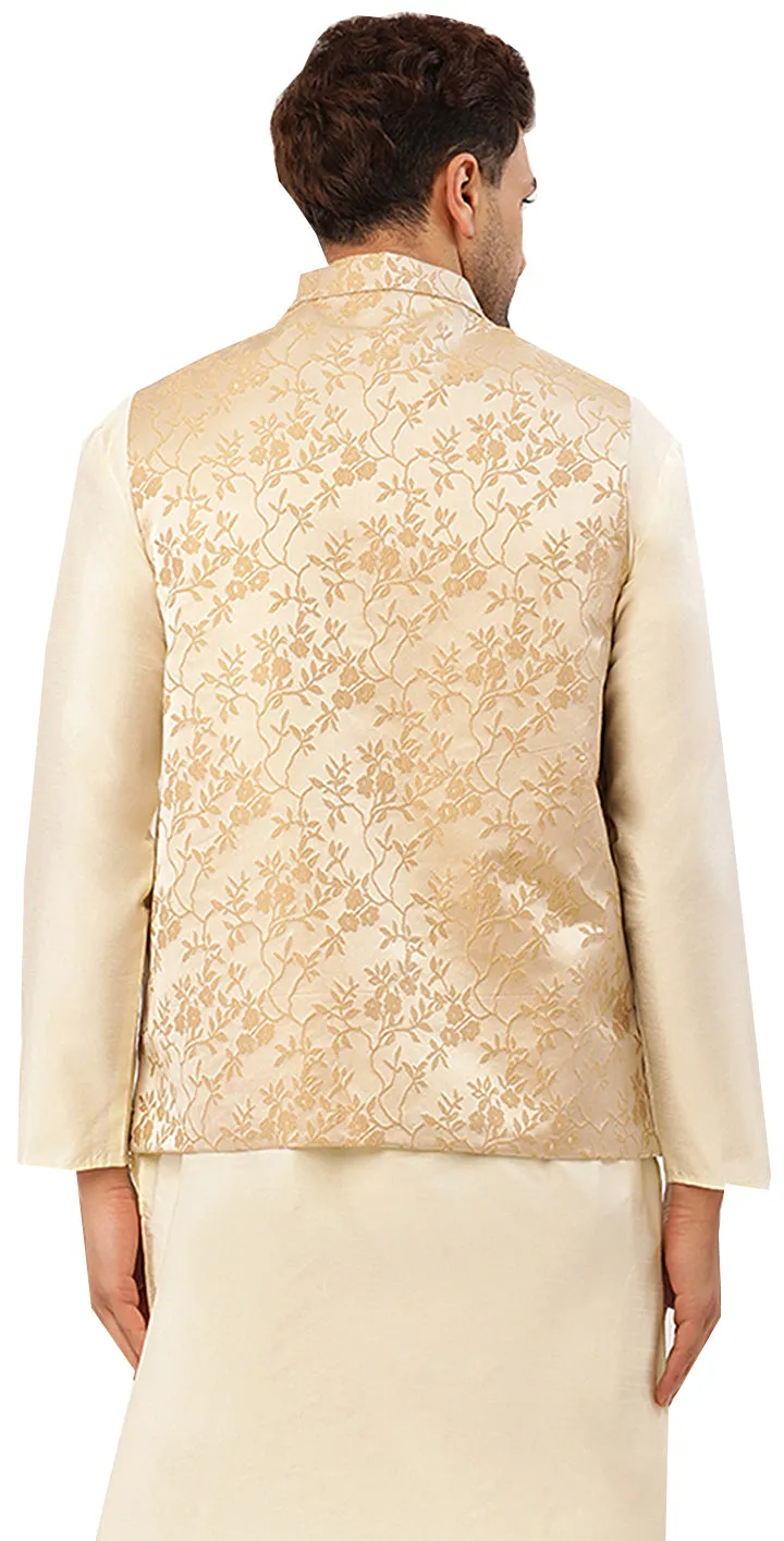 Exquisite Nehru Jacket for Men - Elegant Floral Design (Beige)