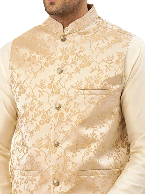 Exquisite Nehru Jacket for Men - Elegant Floral Design (Beige)