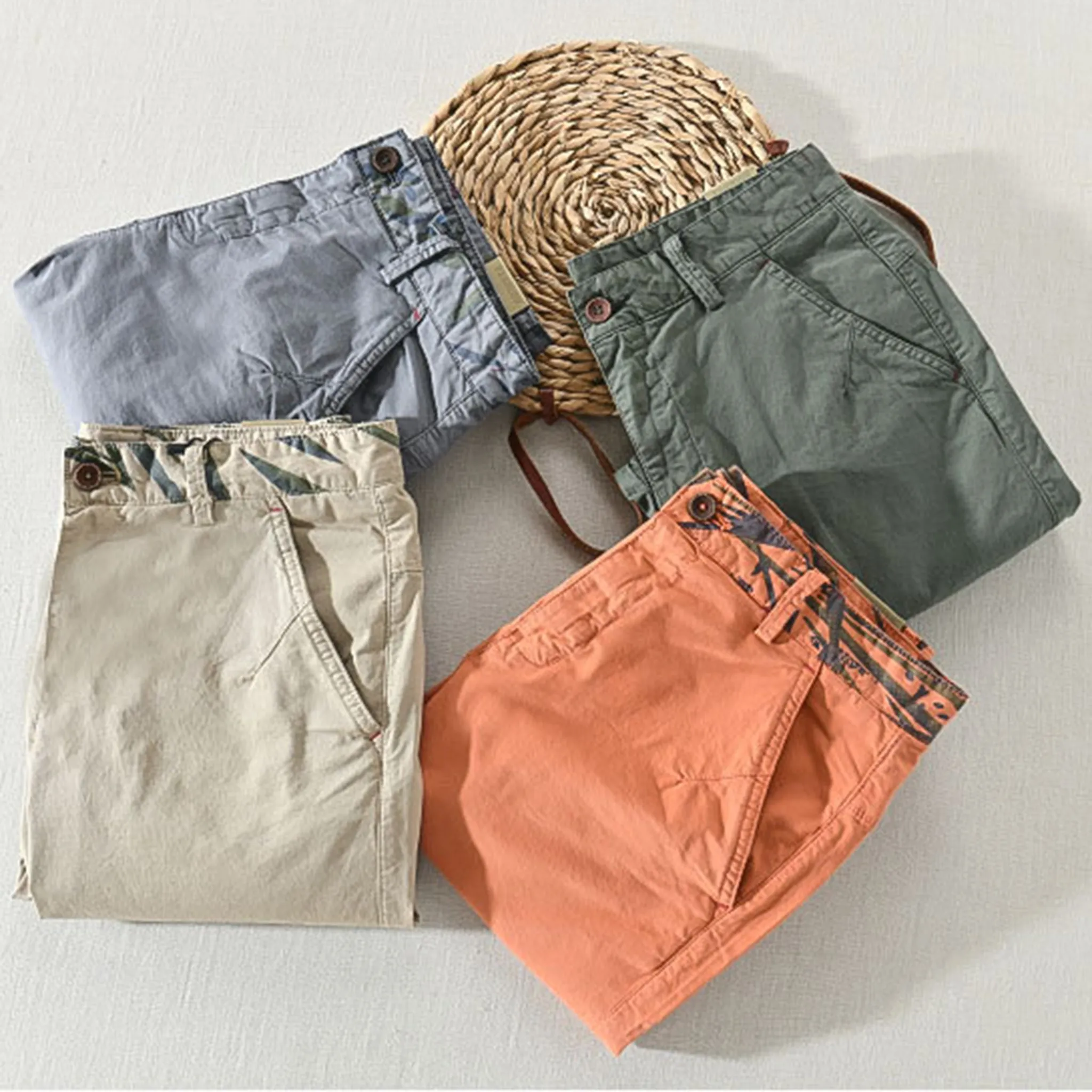 Green utility breathable straight fit shorts for men