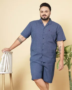 Hardsoda Men Navy Blue Plus Size Geometric Printed Lounge Set