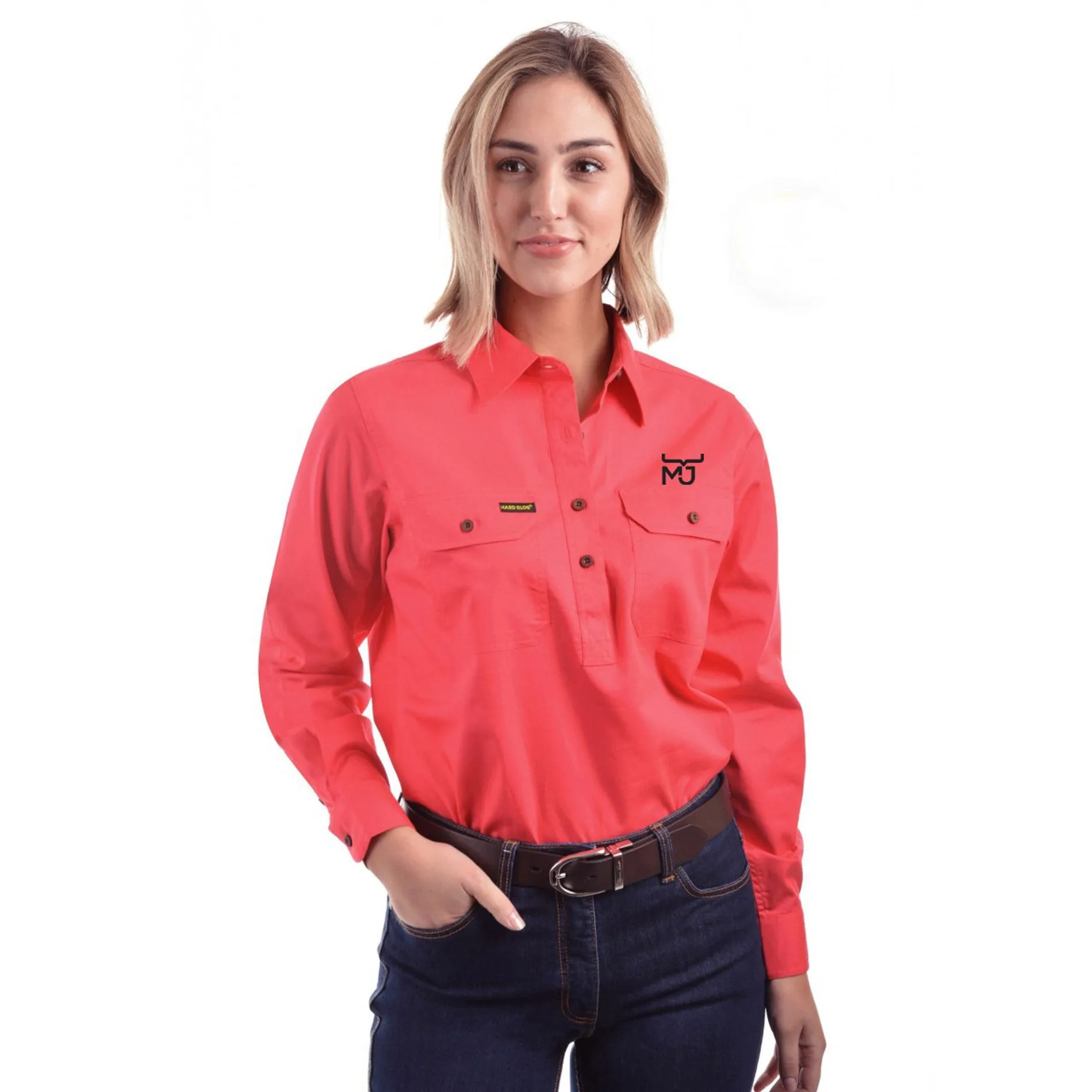 Ladies 1/2 Placket Long Sleeve Shirt