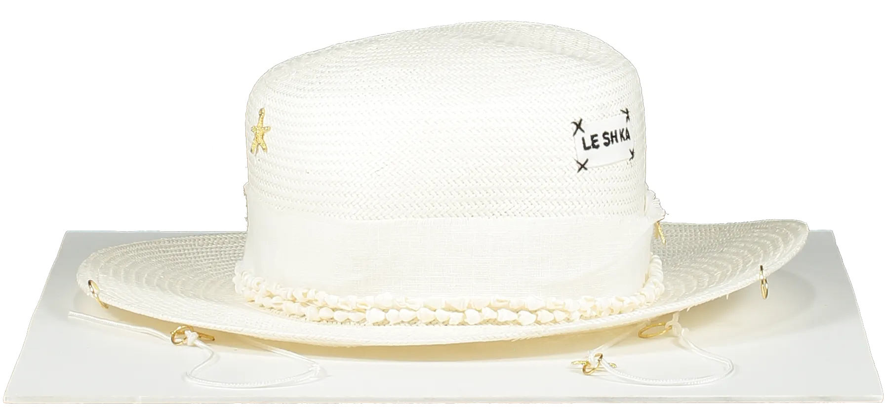 le sh ka White Shell Banded Hat One Size