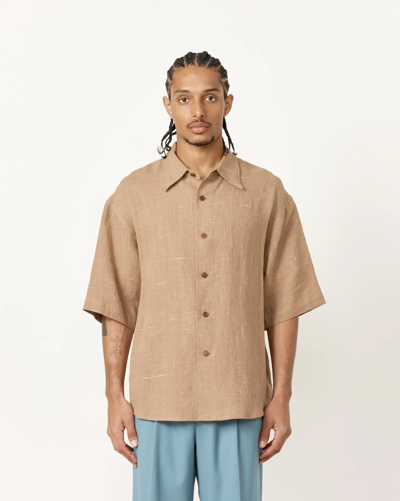 Linen Silk Shirt in Brown