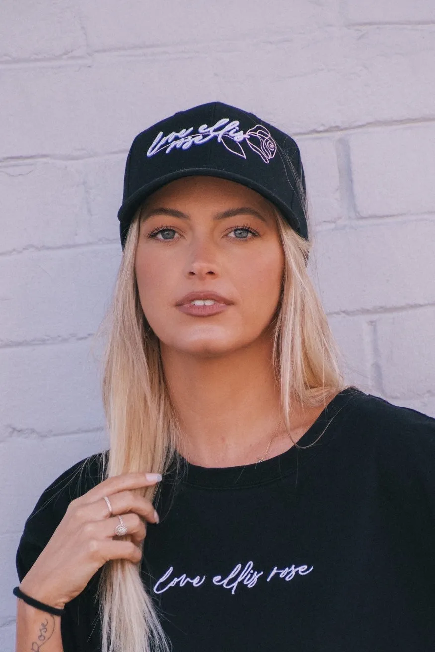 Love Ellis Rose Snapback Hat - Black / Pink Rose