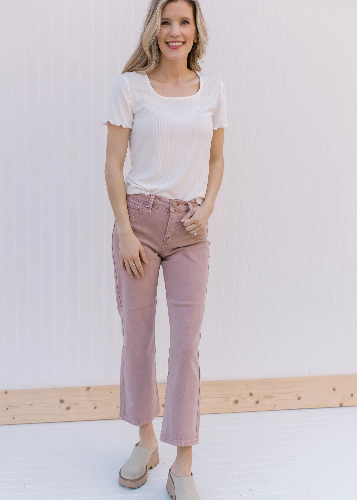 Mauve Mid Rise Cropped Jeans