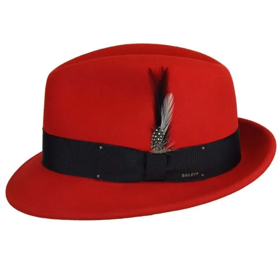 Men's Bailey Of Hollywood Litefelt Wool Center Dent Tino 7001 Fedora Red