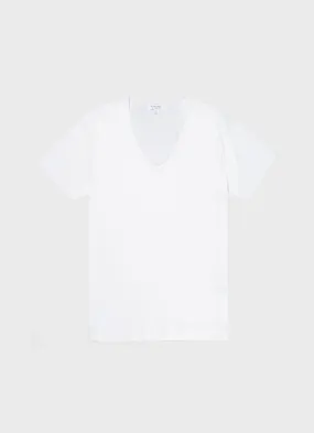 Men's Sea Island Cotton V-neck Underwear T-shirt in White