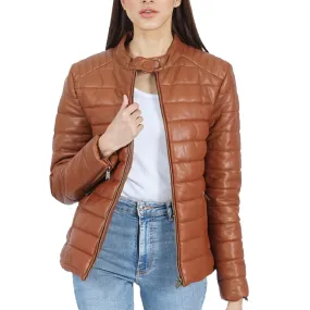 Penni Puffer Brown Leather Jacket