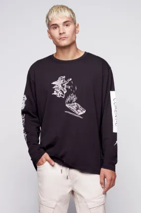 Printed Long Sleeve T-Shirt - Black