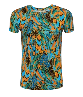 Ressi Short Sleeve Crew in Blue Multi Parrot Feather