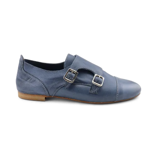 Scarpe doppia fibbia in pelle color jeans