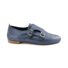 Scarpe doppia fibbia in pelle color jeans