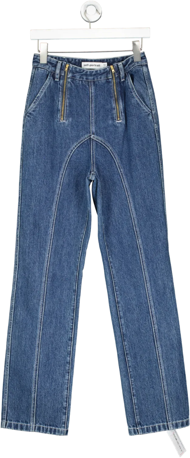 Self-Portrait Blue Zip Embellished Straight Leg Jeans W26