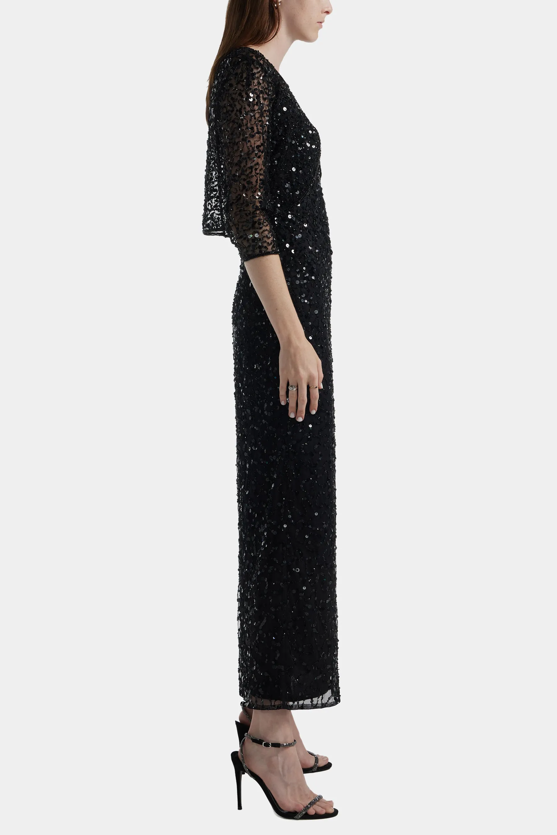 Sequin Beaded Jacket Long Dress