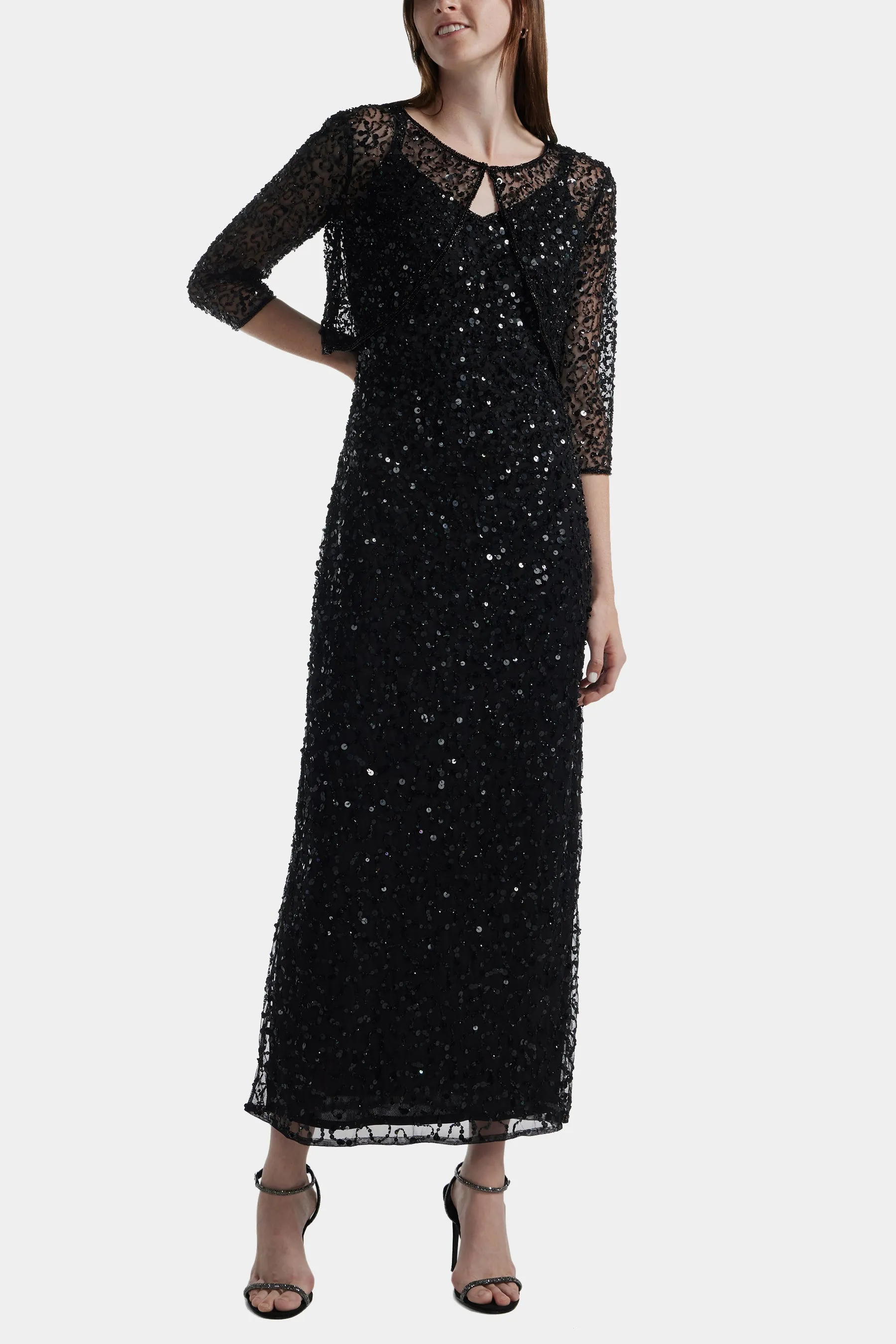 Sequin Beaded Jacket Long Dress