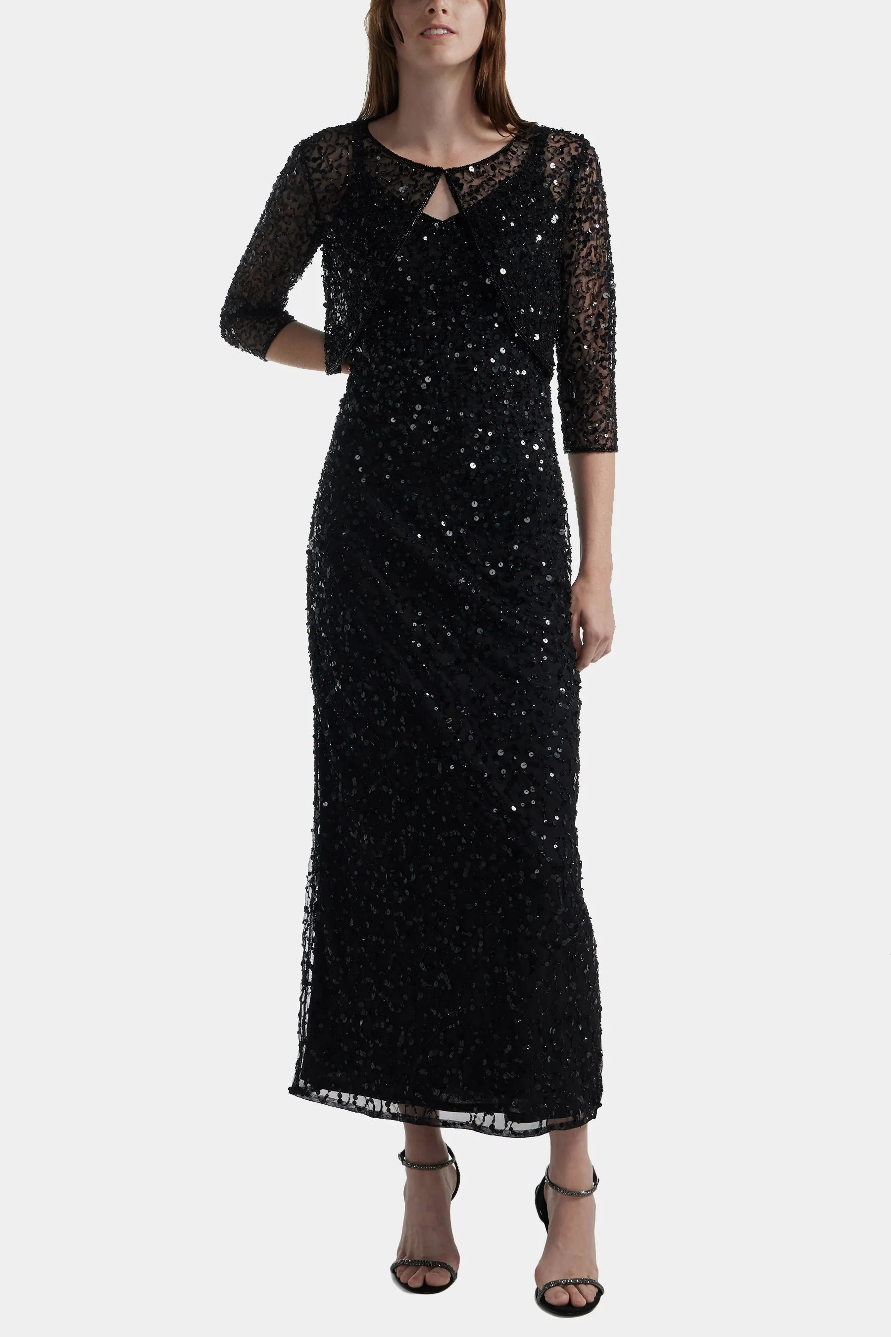 Sequin Beaded Jacket Long Dress